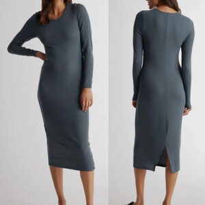 QUINCE Soft Rib Knit Longsleeve Tencel Midi Dress